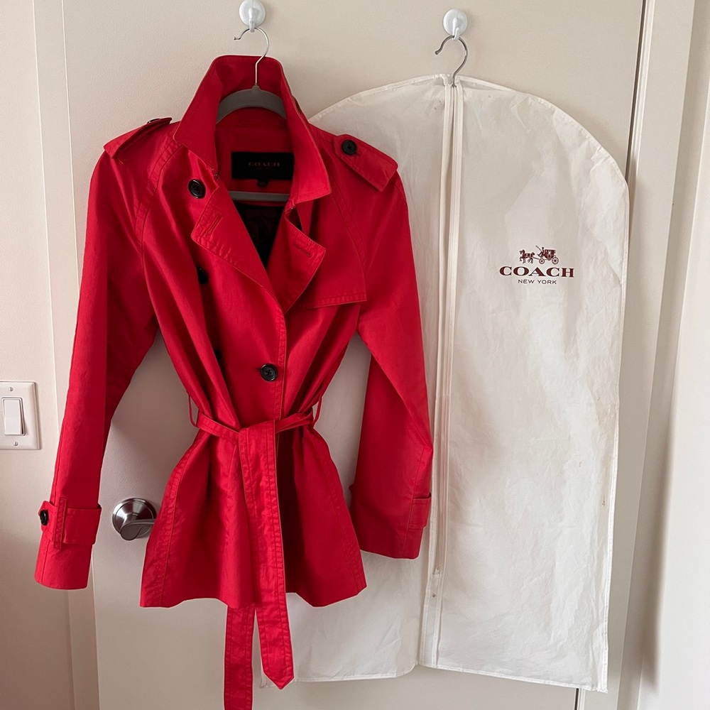 Chic Coach Salmon Red Short Trench Coat